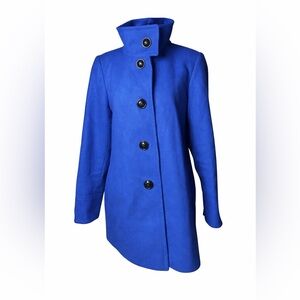 Larry Levine Blue Wool Blend Coat‎ Minimalist Chic A-Line Button Front- Medium